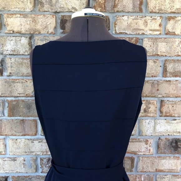 Calvin Klein Stretchy Tear Sleeveless A line Side Zipper Navy Belted Dress 8 - Picture 11 of 16